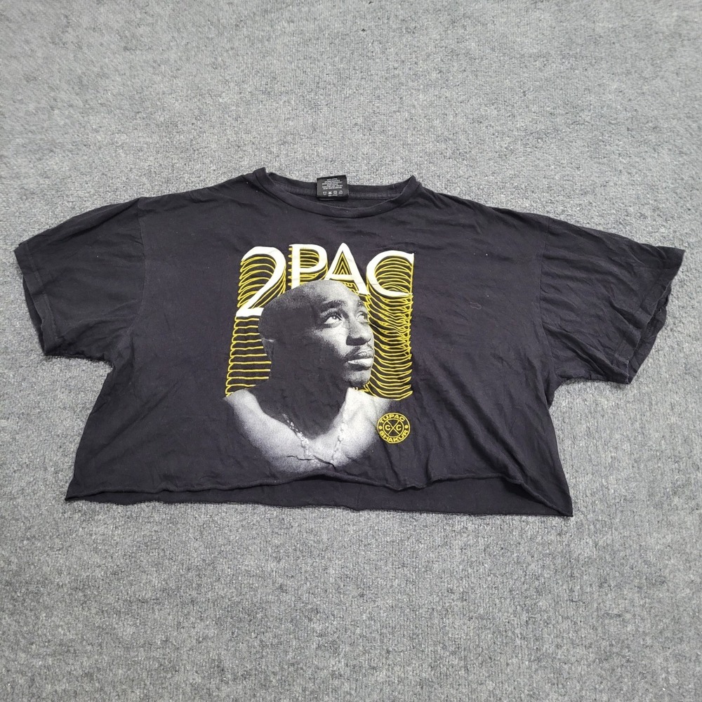 Cross Colours T-Shirt Womens Size 1X Black 2Pac Graphic Raw Hem Cropped Cotton